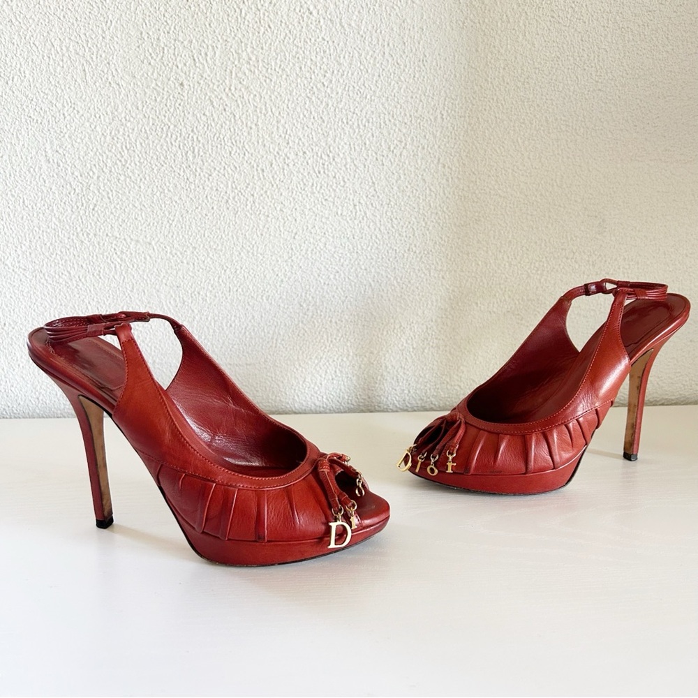 Dior Gipsy Vintage John Galliano Slingback D Charm Red Leather Heels Size EU 38 - Picture 5 of 14
